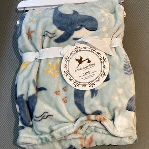 Adirondack Baby Blanket Narwhal Sea Unicorn Whale Blue Fleece Boys Soft New